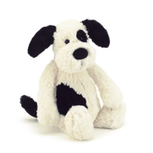 Jellycat Bashful Hund Sort-creme, 31 cm